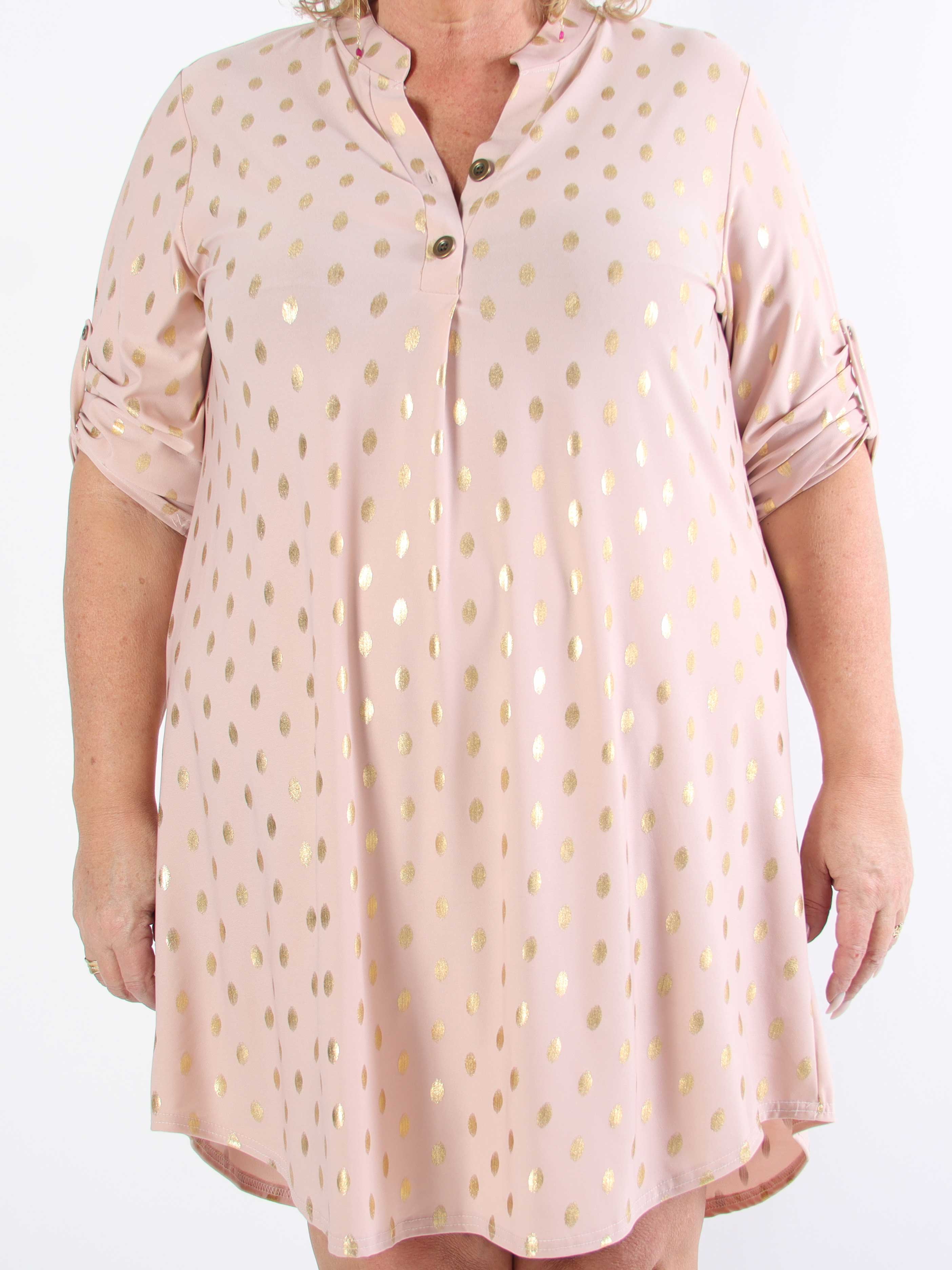 Ebba Gold Long - Elastisk plus size kjole med guld prikker